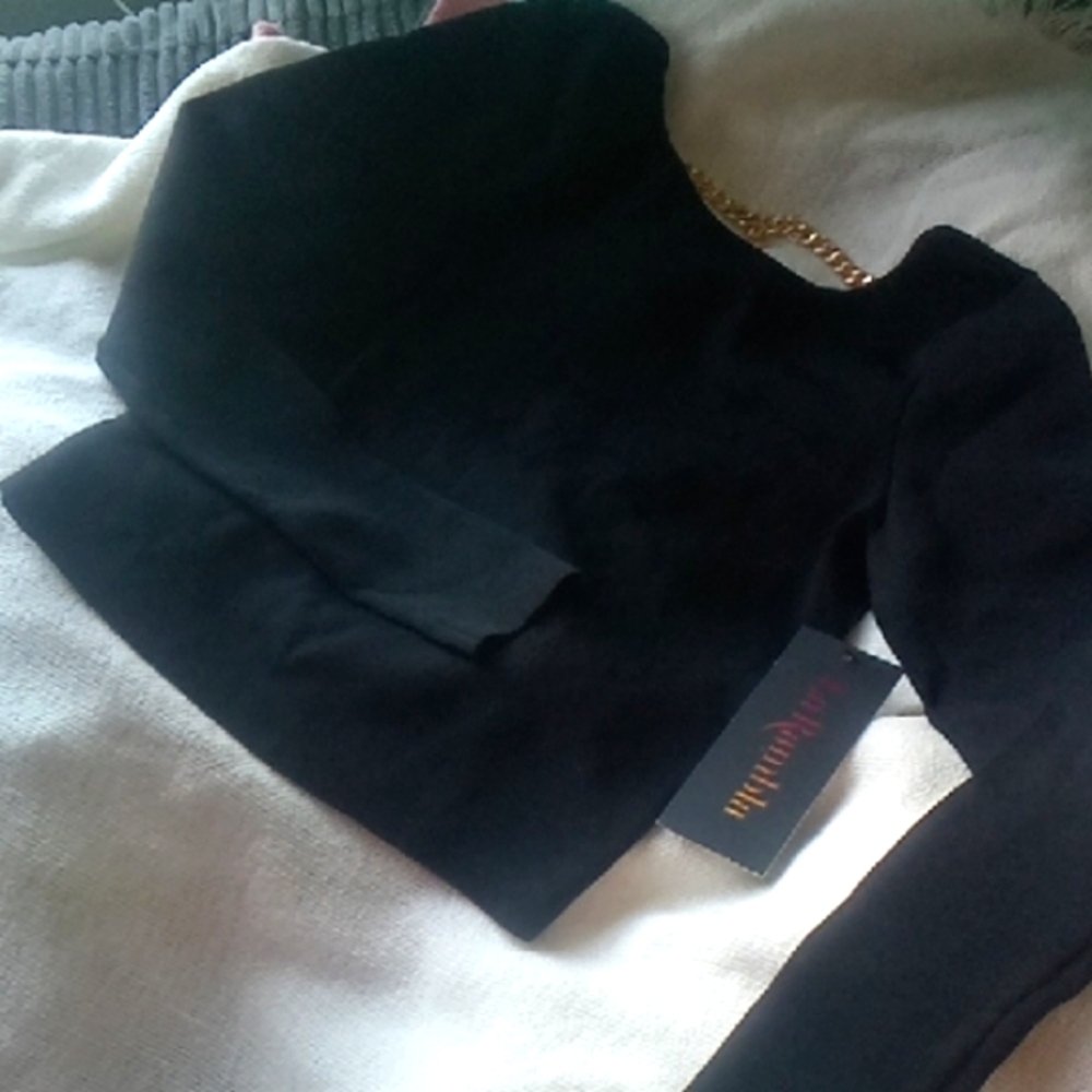 Women's Top with Gold Chain Detail - Black Size XS
